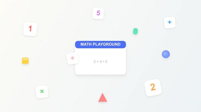 animated digital interface for a math playground featuring educational numbers, arithmetic symbols, and equations on a clean modern background. This engaging visual asset is ideal for e-learning