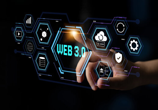 A futuristic user interface for Web 3.0 technology and applications. An overview of decentralized services like DeFi, cloud storage, and security. Motif