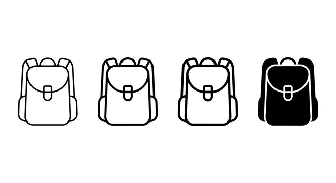 Backpack Icons Set: Simple Line Art and Solid Fill Vector Graphics for Travel and School