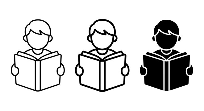 Reading Person Icons Set, Education Knowledge Symbol, Simple Human Figure Illustration