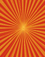 Fototapeta premium Gold sunburst rays seamless pattern on red background, radiating stripes