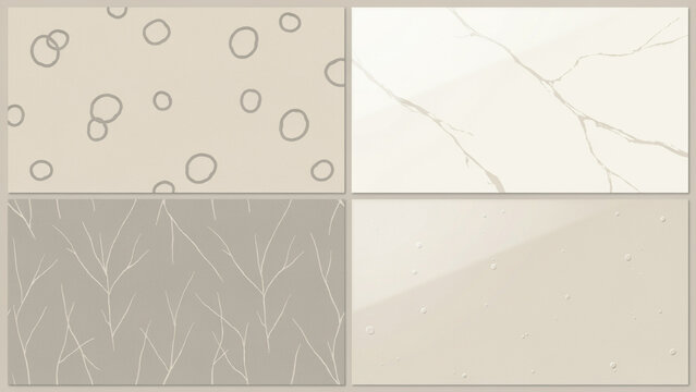 Four quadrants featuring beige and white patterns including circles and marble textures