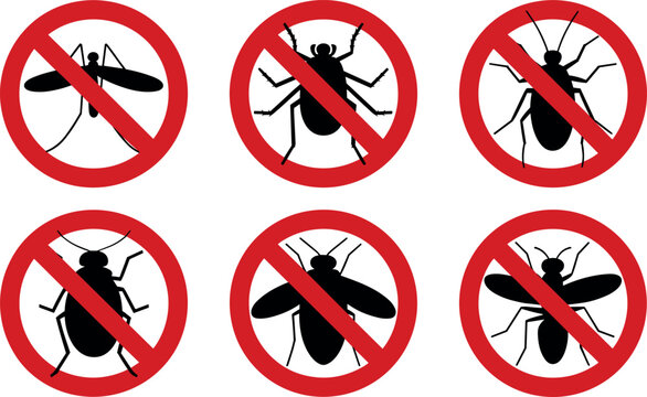 Pest control vector icon set with anti insect warning signs isolated on white background for exterminator service