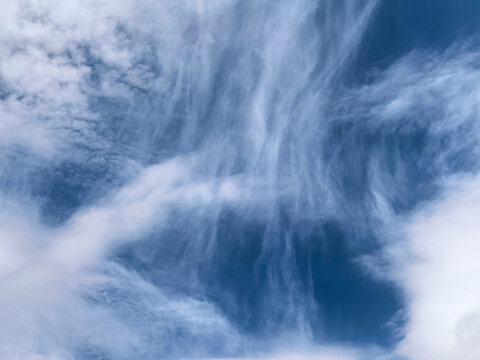 Flowing High Clouds Across Bright Blue Summer Sky