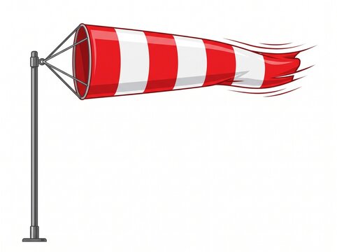 Red and White Windsock Vector Illustration Indicating Wind Direction and Speed , vector isolated on white