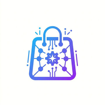 AI ecommerce vector icon for smart online shopping, recommendation engines and retail bot