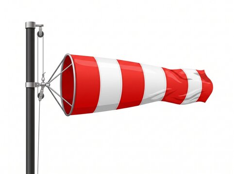 Red and White Windsock Vector Illustration Indicating Wind Direction and Speed , vector isolated on white