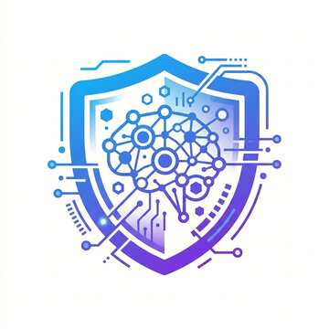 AI cybersecurity vector icon for biometric authentication, digital padlock and system protection