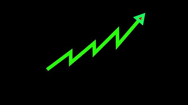A vibrant green zigzag line graph with a red downward arrow indicating a negative trend or decline on a plain black background.