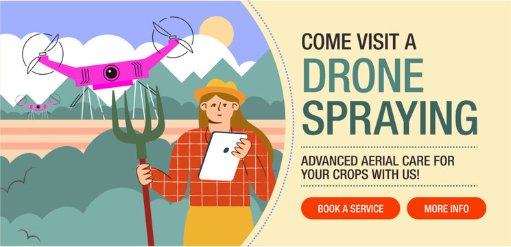 drone price for agriculture agricultural drones for sale Smart farming horizontal web banner template with drone spraying service and woman farmer