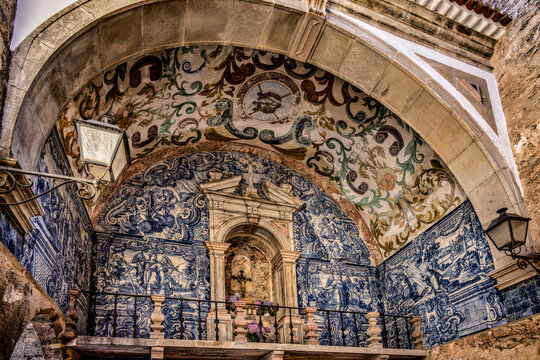 Azulejo Tiled Entrance in Historic &Oacute;bidos, Portugal