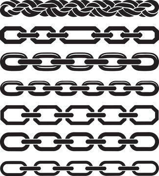 chain link silhouette set with different decorative chain patterns vector illustration