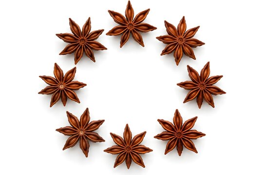 Star Anise Circle Arrangement on White Background