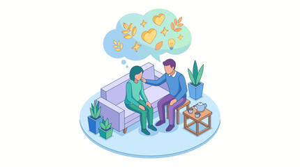 Fototapeta premium Isometric Mental Health Support and Empathy Vector Illustration