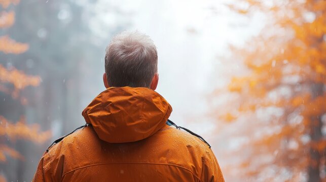 Man facing away autumn forest
