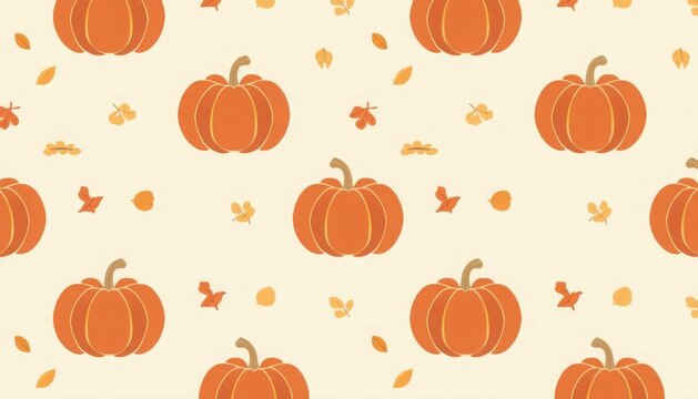 Seamless autumn pattern background with cute orange pumpkins and falling leaves pumpkin pattern seamless design harvest season halloween pattern thanksgiving vector graphic resource background