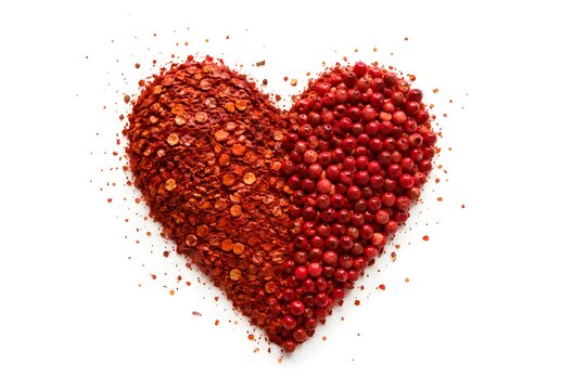 Heart-Shaped Spice Arrangement with Red Chili Flakes and Pink Peppercorns