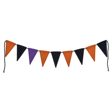 Colorful triangular party bunting flags on string.