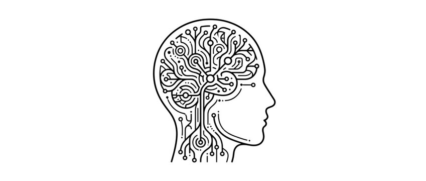 Abstract human head with circuit board brain illustration