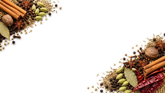 Mixed Whole Spices Corner Frame with Diagonal Copy Space