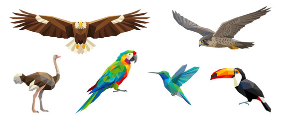 Naklejka premium Geometric Polygon Birds Collection Isolated