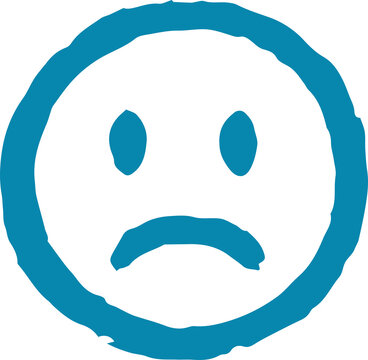 Blue Sad Face Symbol PNG, Hand Drawn Emoticon Isolated on Transparent Background