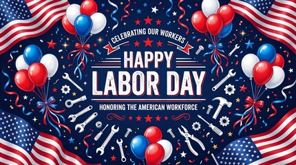 Fototapeta premium patriotic labor day celebration background with tools and balloons
