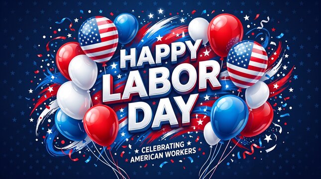 Happy Labor Day Celebration with American Flag Balloons