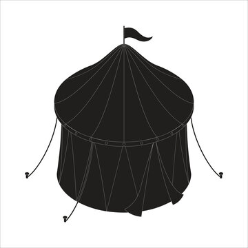 Black silhouette icon of a circus tent with flag on top