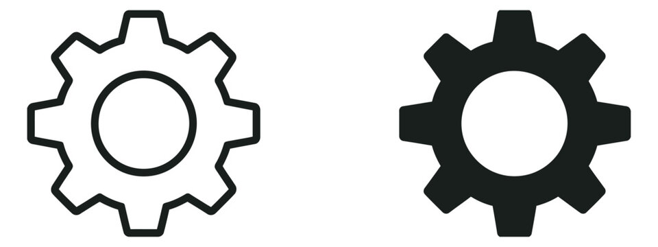 Gear settings icon set in different styles, configuration  