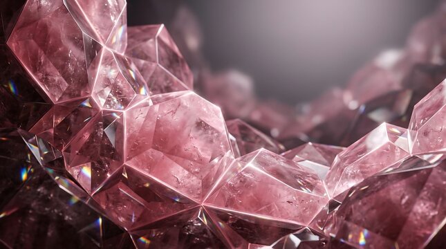 Abstract crystal formation with pink hues and geometric facets