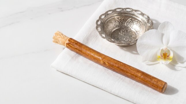Natural Organic Miswak Siwak Toothbrush Stick Studio Shot with Copy Space