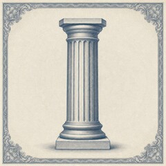 Obraz premium Intricate vintage illustration of a classical stone column with ornate borders.