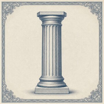 Intricate vintage illustration of a classical stone column with ornate borders.