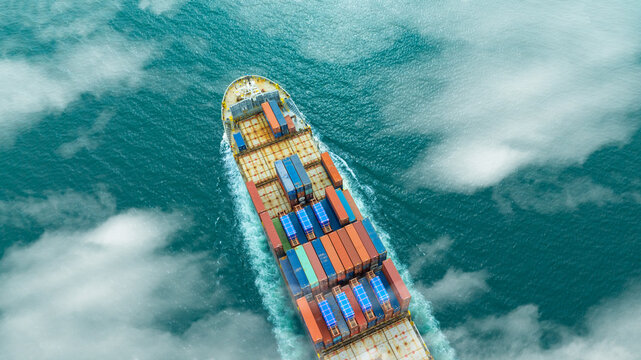 Aerial view of the freight shipping transport system cargo ship container. international transportation Export-import business, logistics, transportation industry concepts	

