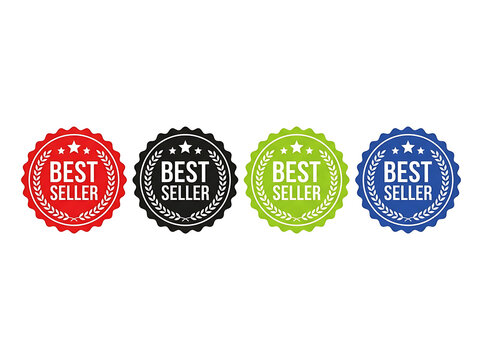 Set of four colorful best seller badge labels
