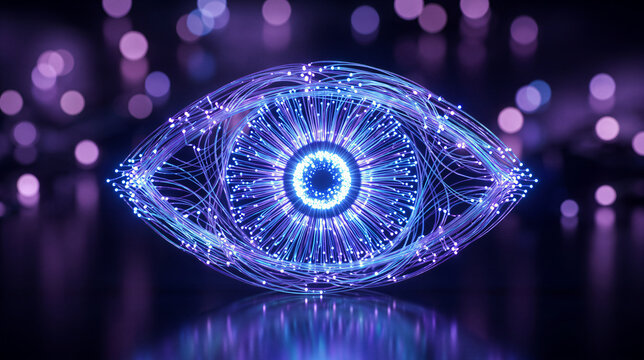 Abstract glowing eye made of futuristic fiber optics