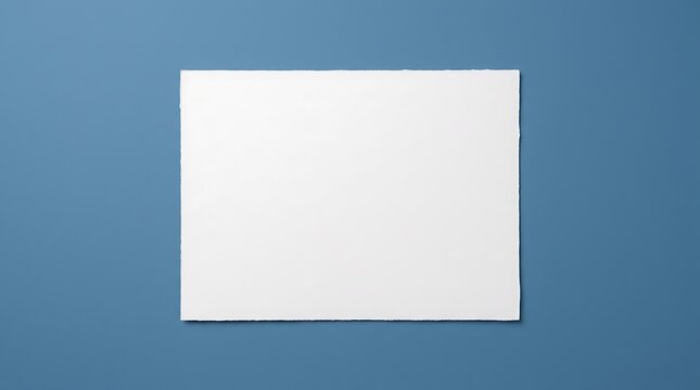 Blank White Paper Sheet Mockup Isolated on Solid Blue Background with Minimalist Composition