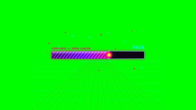 Synthwave Retro Neon Horizon Loading Bar Animation Overlay for 80s Streaming Video