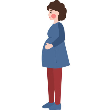 Pregnant  Woman in Blue Blouse Touching the Belly Side View