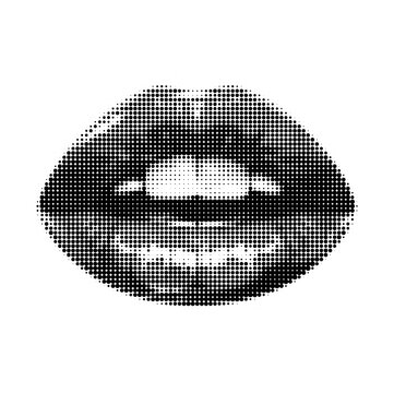 Close-up of stylized lips with pixelated texture isolated on transparent background