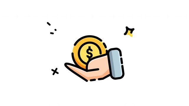 Hand holding golden dollar coin icons