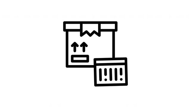 Animated shipping box icons with barcode scanning symbols