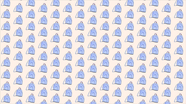 Seamless pattern of cute blue backpacks on a beige background, school bag accessory texture for wrapping paper and fabric print
