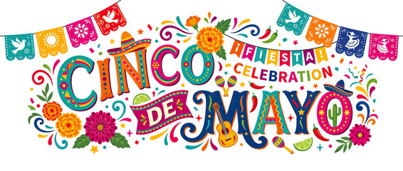 Fototapeta premium Colorful Fiesta Celebration Typography Isolated