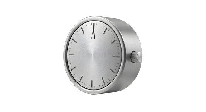 Minimalist Silver Metal Analog Desk Clock Isolated on Transparent Background