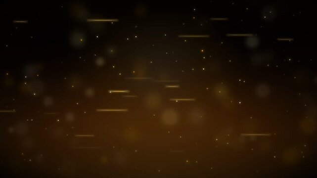 Abstract golden light particles and horizontal streaks floating softly across a dark background, creating an elegant, glowing bokeh backdrop for luxury event videos and motion design.