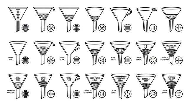 Set of Various Laboratory Funnel Illustrations