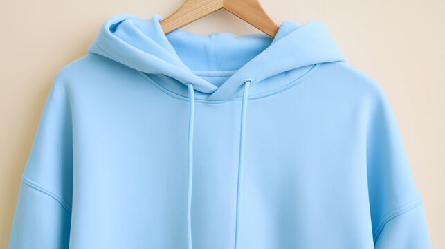 Soft Light Blue Pastel Cotton Hoodie Mockup Perfect for Trendy Minimalist Apparel Branding