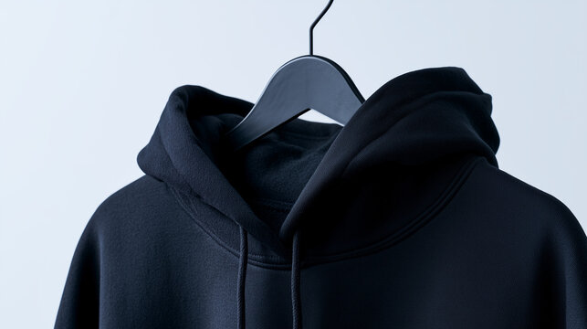 Minimalist Black Hoodie Mockup Featuring A Clean Blank Sweatshirt Design On A Modern Hanger